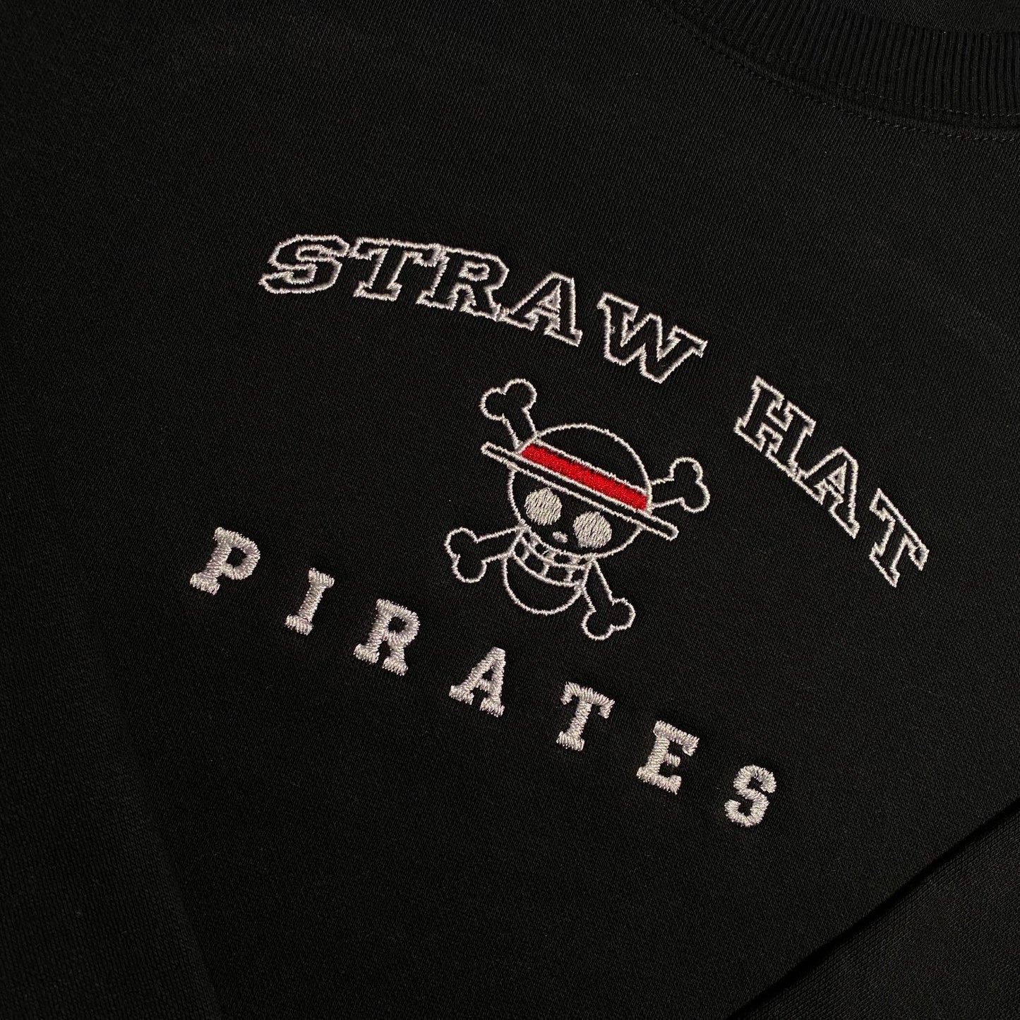 Custom One Piece Straw Hat Pirates Embroidered Crewneck OR Hoodie Sweatshirt