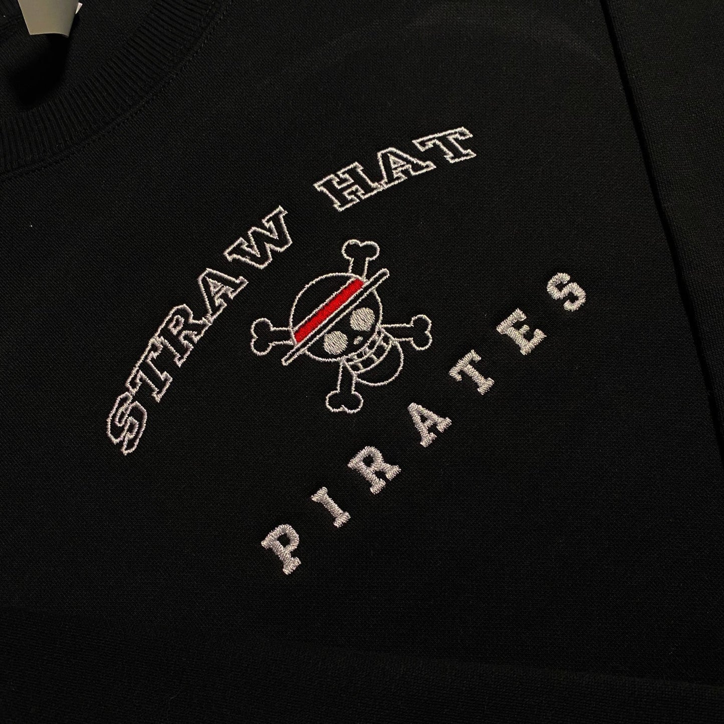 Custom One Piece Straw Hat Pirates Embroidered Crewneck OR Hoodie Sweatshirt