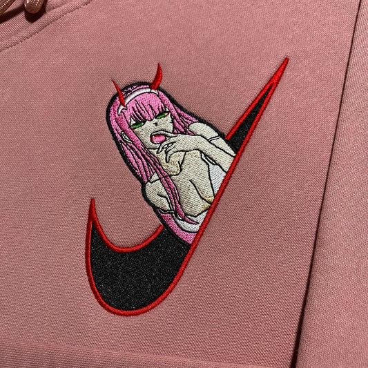 No Re-Stock: Custom Zero Two Embroidered Crewneck OR Hoodie Sweatshirt