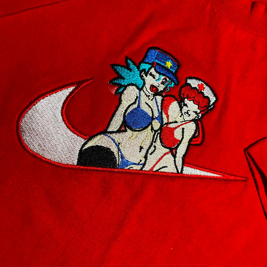 No Re-Stock: Custom Pokémon Nurse Joy and Officer Jenny Embroidered Crewneck OR Hoodie Sweatshirt