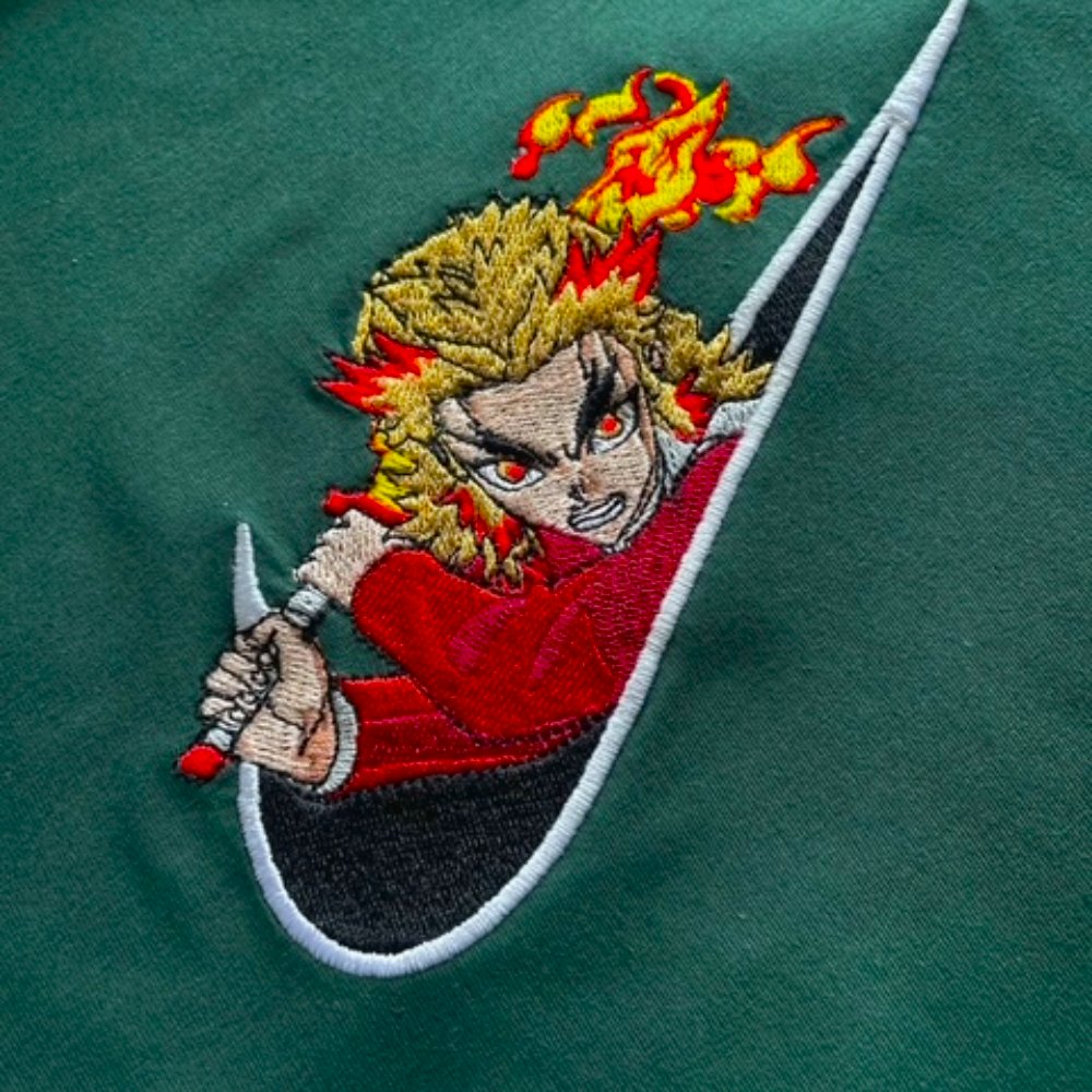 Custom Demon Slayer Kyojuro Rengoku Embroidered Crewneck OR Hoodie Sweatshirt