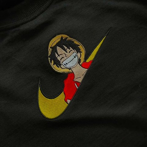 Custom One Piece X Luffy Embroidered Crewneck OR Hoodie Sweatshirt