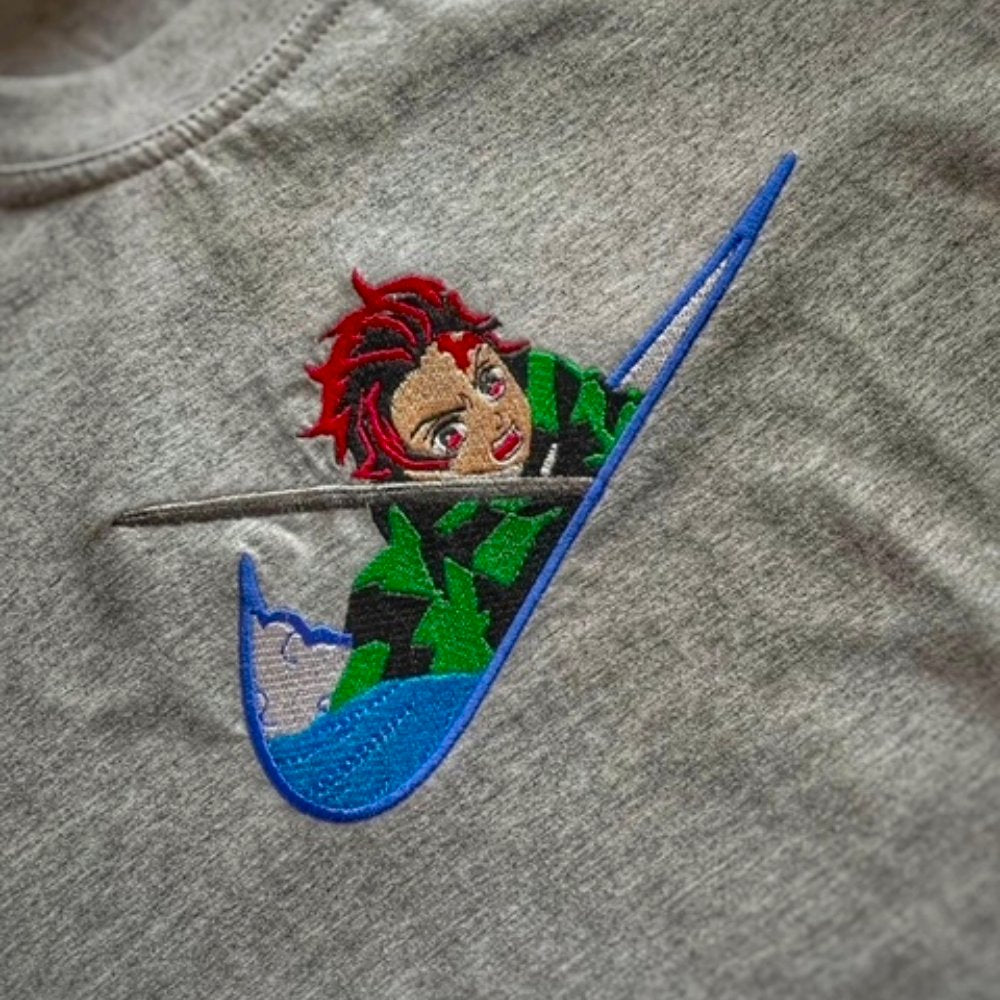 Custom Demon Slayer Tanjiro Embroidered Crewneck OR Hoodie Sweatshirt