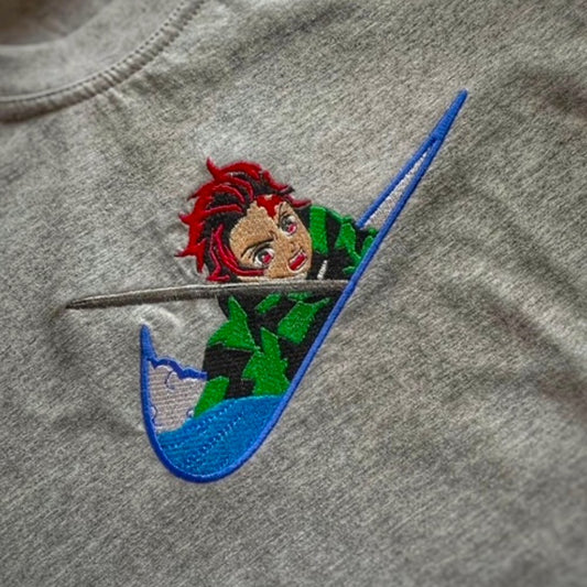 Custom Demon Slayer Tanjiro Embroidered Crewneck OR Hoodie Sweatshirt