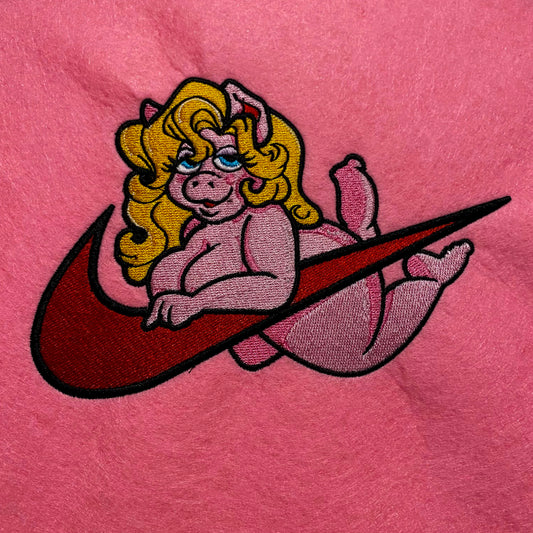 No Re-Stock: Custom Miss Piggy Embroidered Crewneck OR Hoodie Sweatshirt