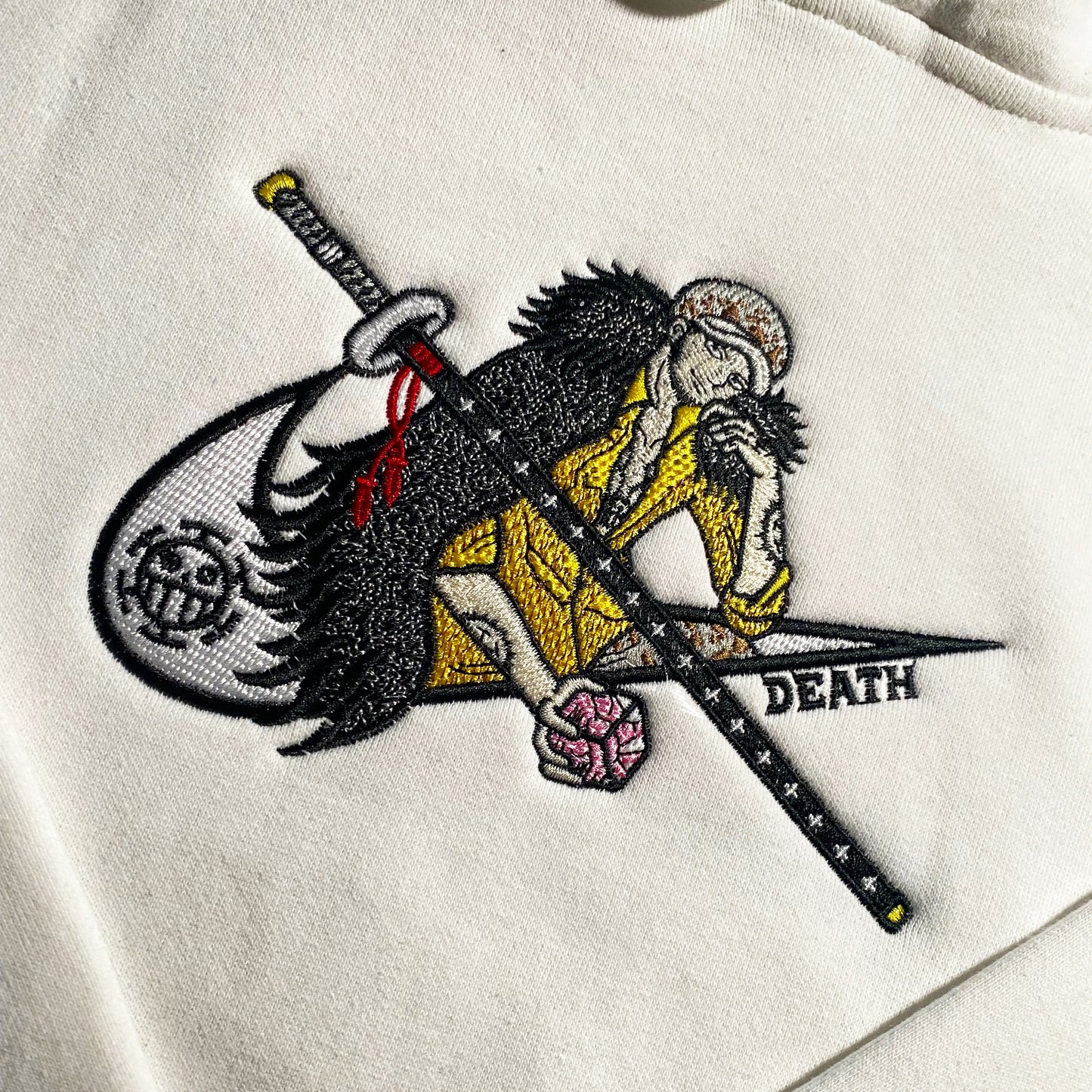 No Re-Stock: Custom One Piece Law Embroidered Crewneck OR Hoodie Sweatshirt