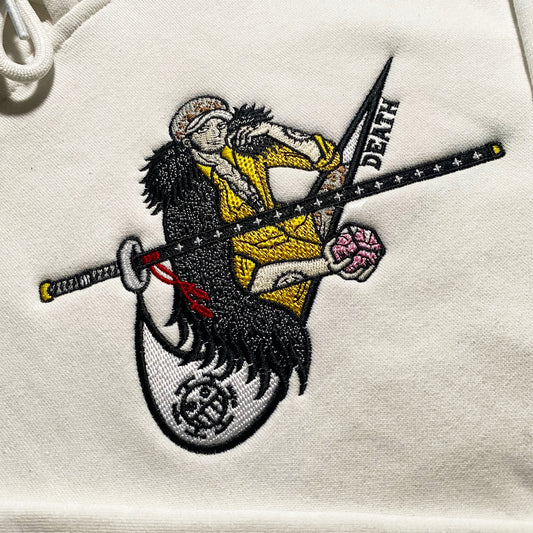 No Re-Stock: Custom One Piece Law Embroidered Crewneck OR Hoodie Sweatshirt