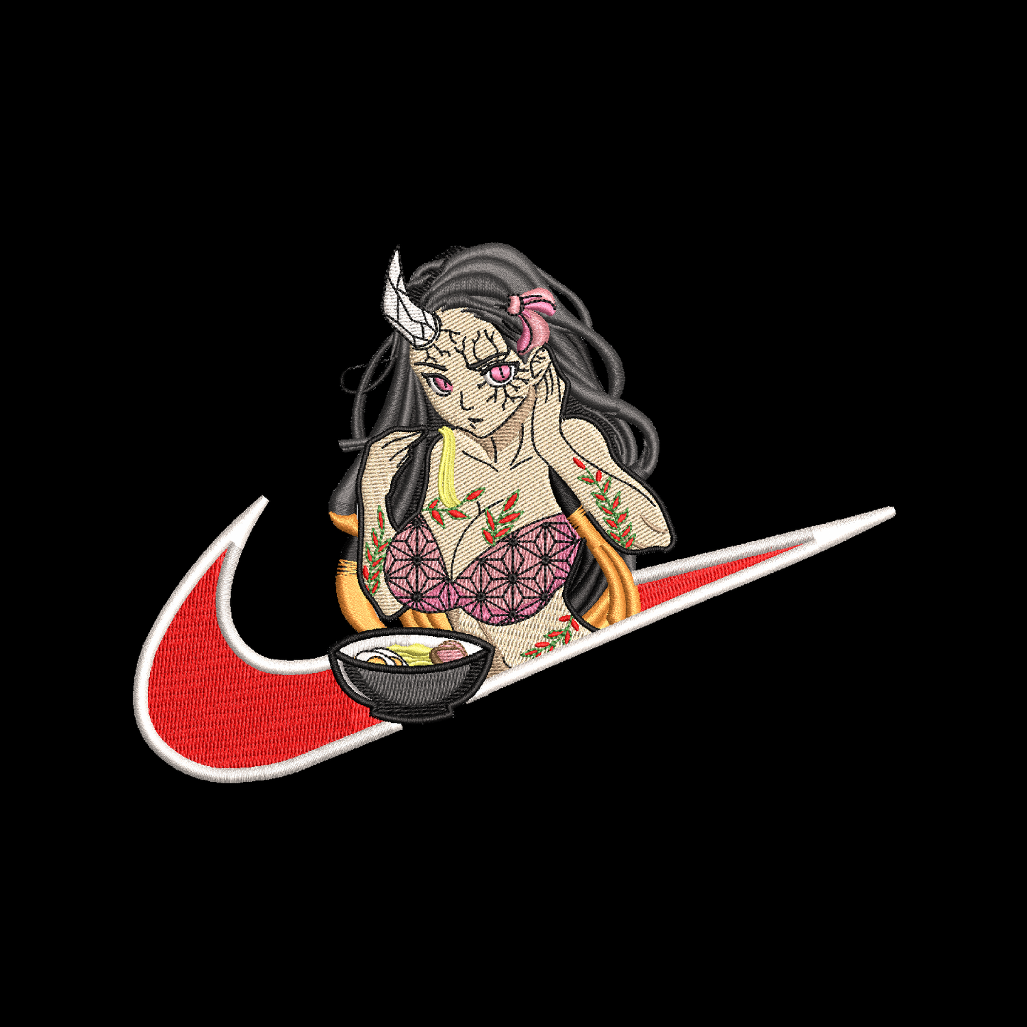 Custom Demon Slayer Nezuko Noodles Embroidered Crewneck OR Hoodie Sweatshirt