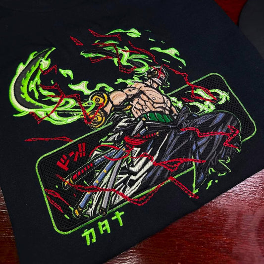 Limited One Piece Zoro Rage Embroidered Anime Hoodie Sweatshirt