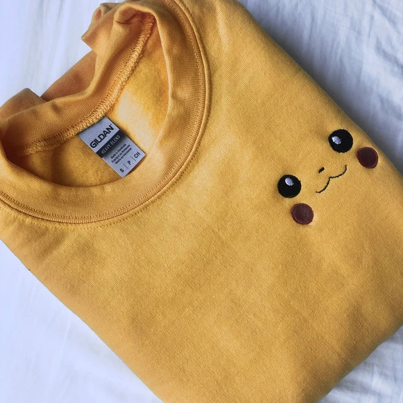 Custom Pokémon Pikachu Embroidered Crewneck OR Hoodie Sweatshirt