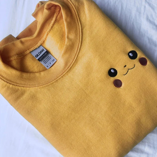 Custom Pokémon Pikachu Embroidered Crewneck OR Hoodie Sweatshirt