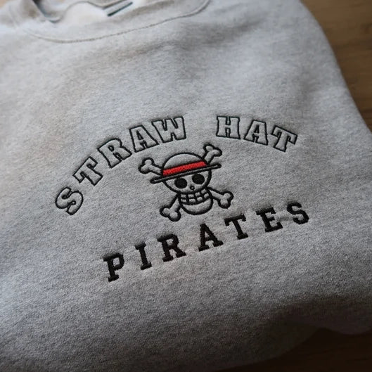 Custom One Piece Straw Hat Pirates Embroidered Crewneck OR Hoodie Sweatshirt