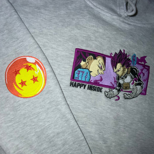 LIMITED HAPPY INSIDE SUPER SAIYAN GOD VEGETA KINGDAMN CUSTOM EMBROIDERED HOODIE